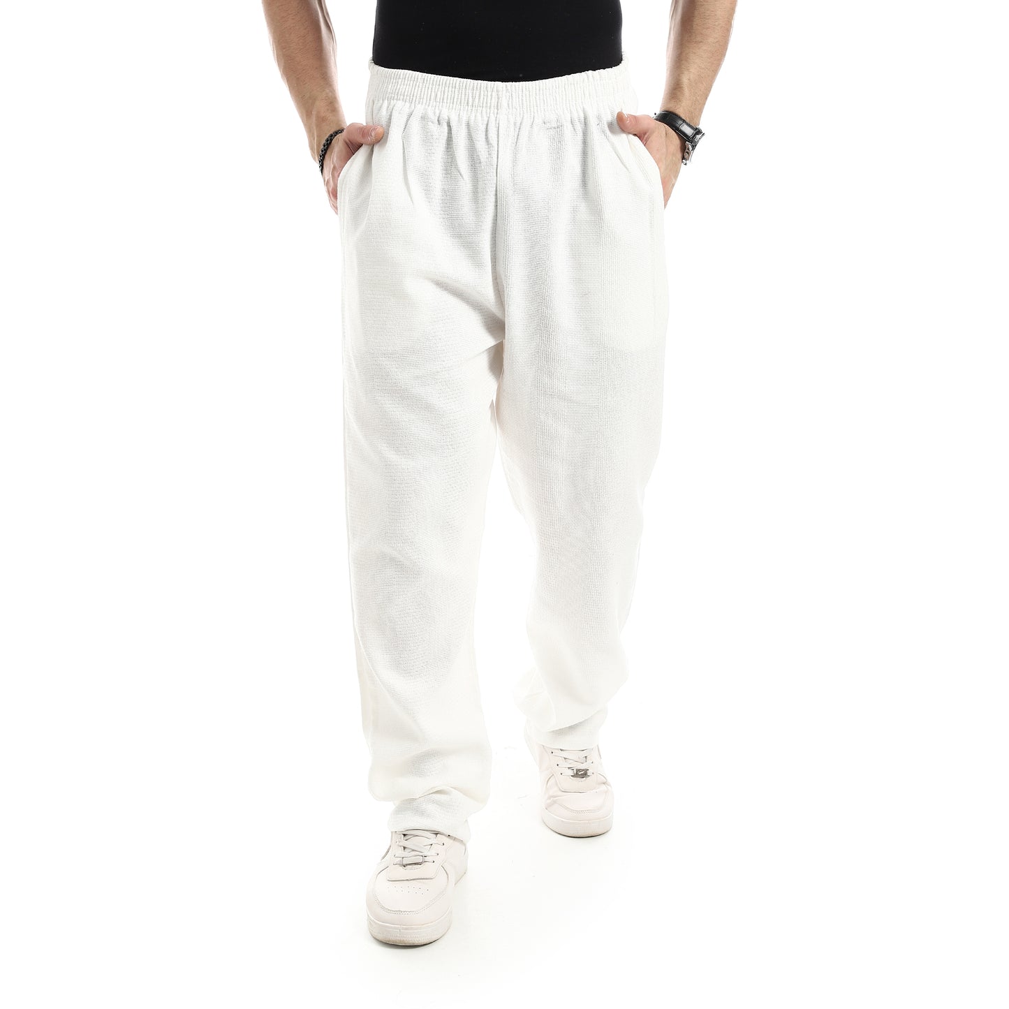 Plain White Elastic Waist Chic Pants