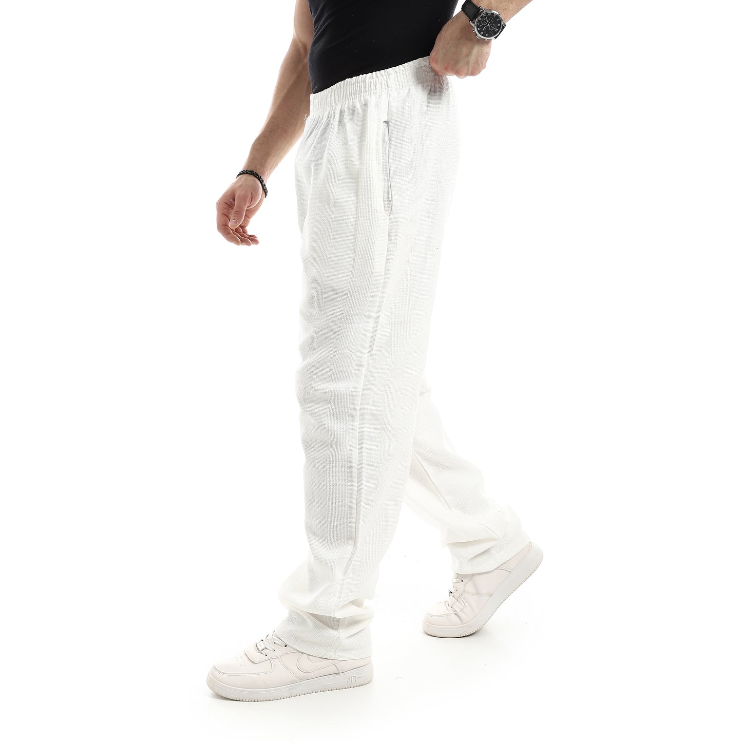 Plain White Elastic Waist Chic Pants