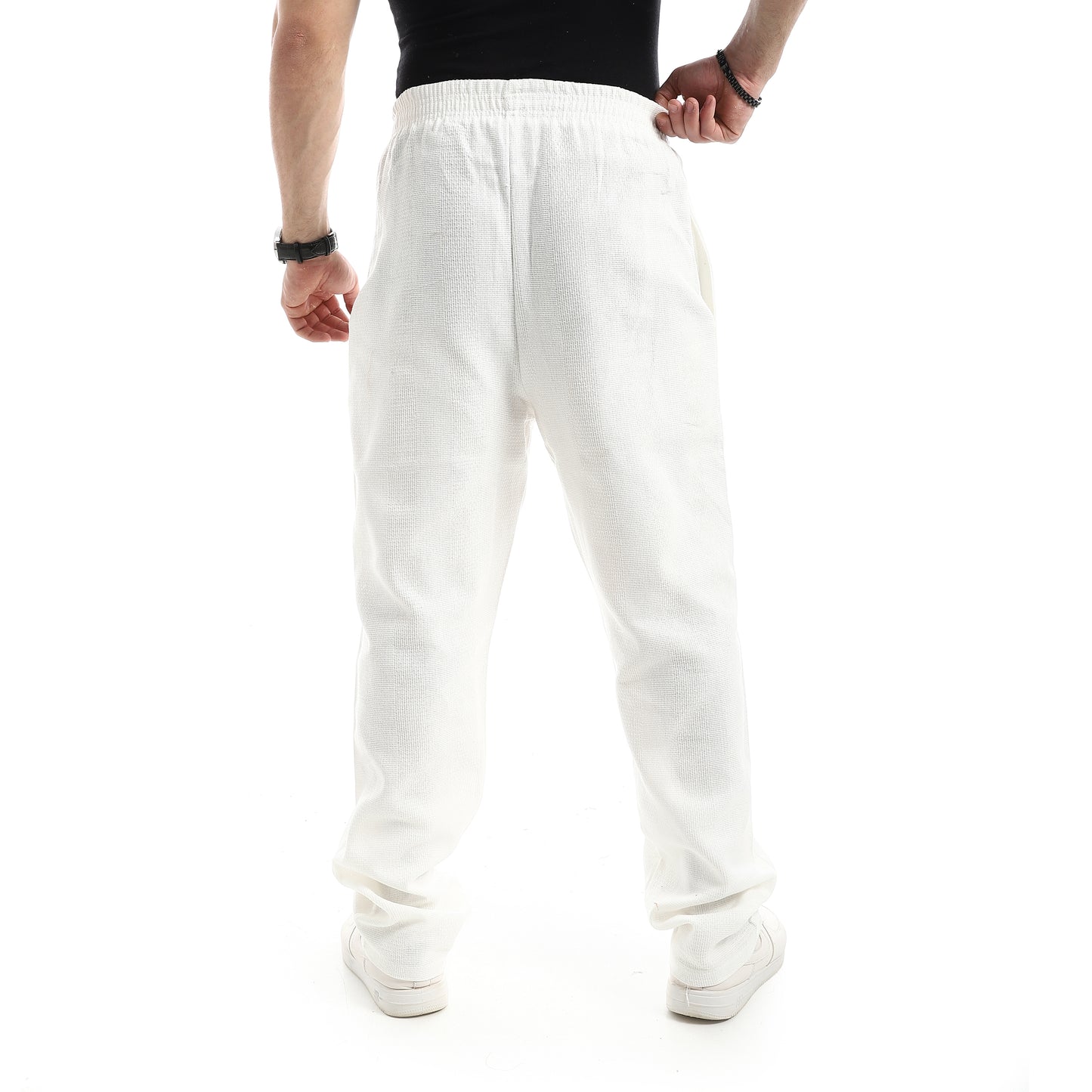 Plain White Elastic Waist Chic Pants