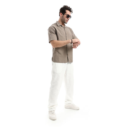 Plain White Elastic Waist Chic Pants