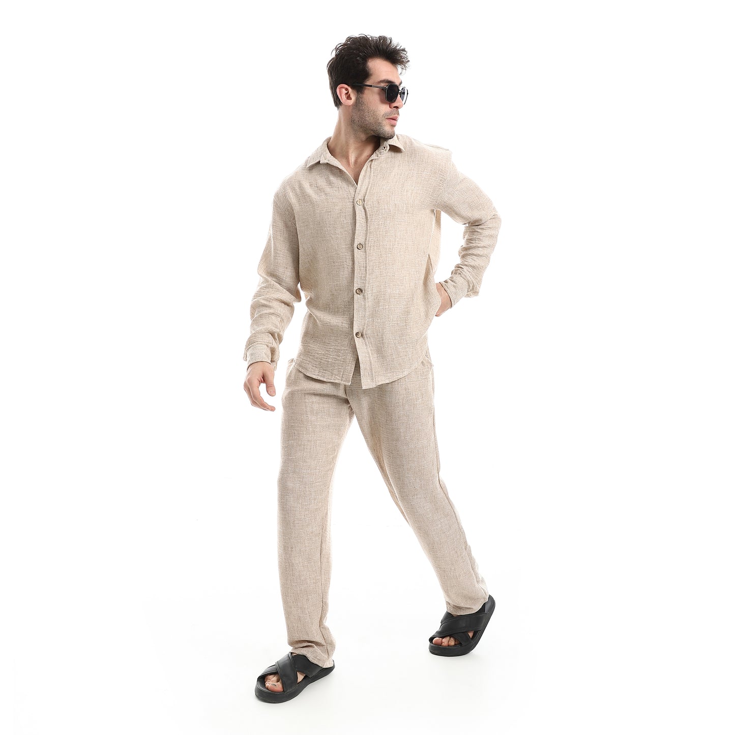 Slash Pockets Linen Pants