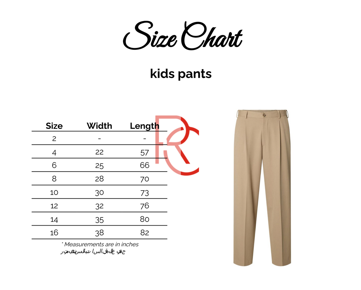 Size chart for Red Circle Bracelet Pants Kids