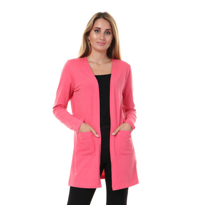 kady Front Pockets Cardigan Dark Coral