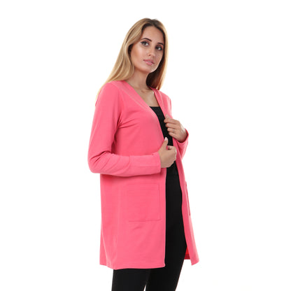 kady Front Pockets Cardigan Dark Coral