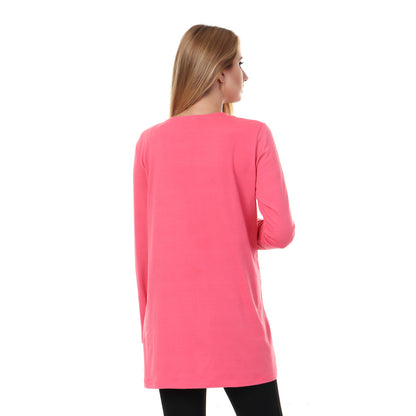 kady Front Pockets Cardigan Dark Coral