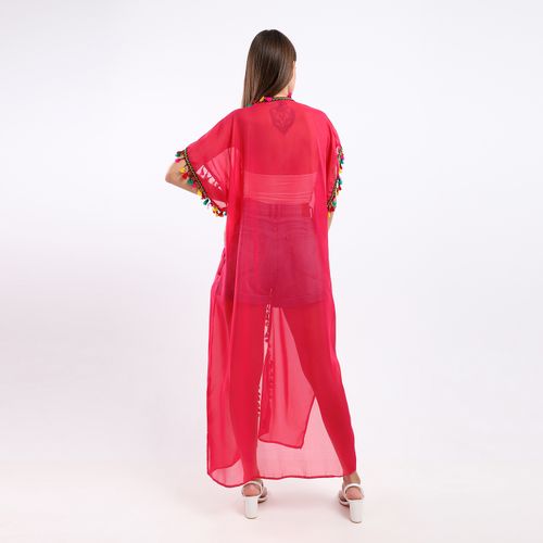 غطاء صيفي من الدانتيل مع شرابات وفتحات جانبية