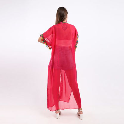 غطاء صيفي من الدانتيل مع شرابات وفتحات جانبية