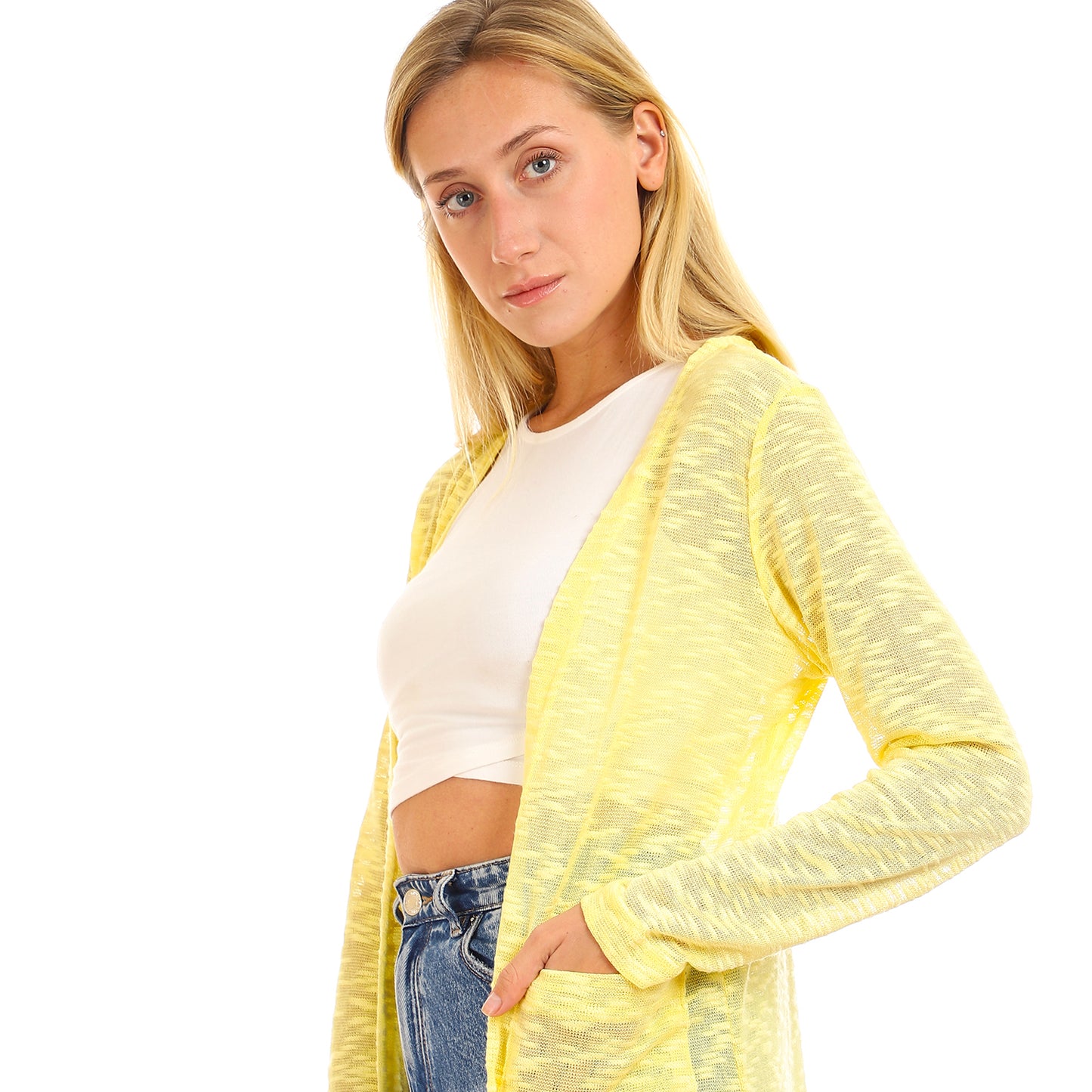 Jamila Women Self Patterned Open Neckline Long Cardigan