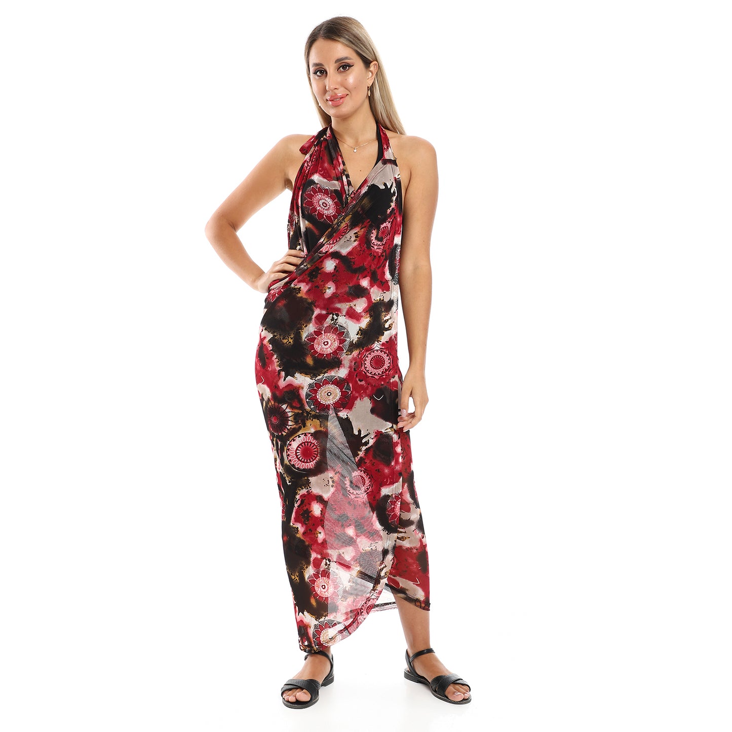 Jamila women self pattern round collar cover up