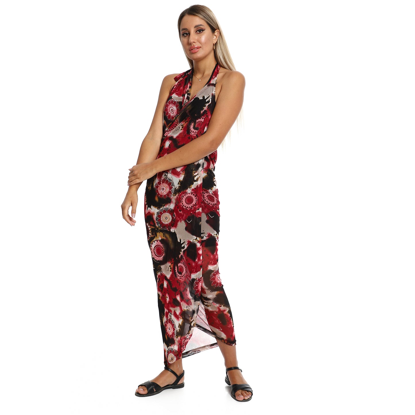 Jamila women self pattern round collar cover up