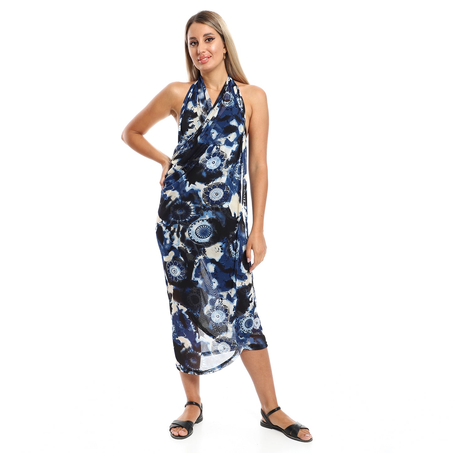 Jamila women self pattern round collar cover up