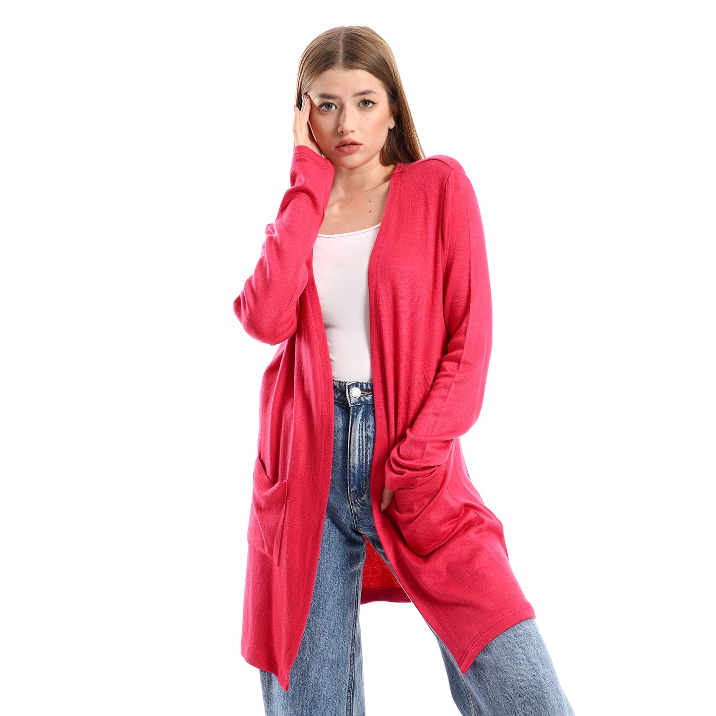 كارديجان جميلا نسائي بأكمام طويلة وجيوب أمامية سفلية