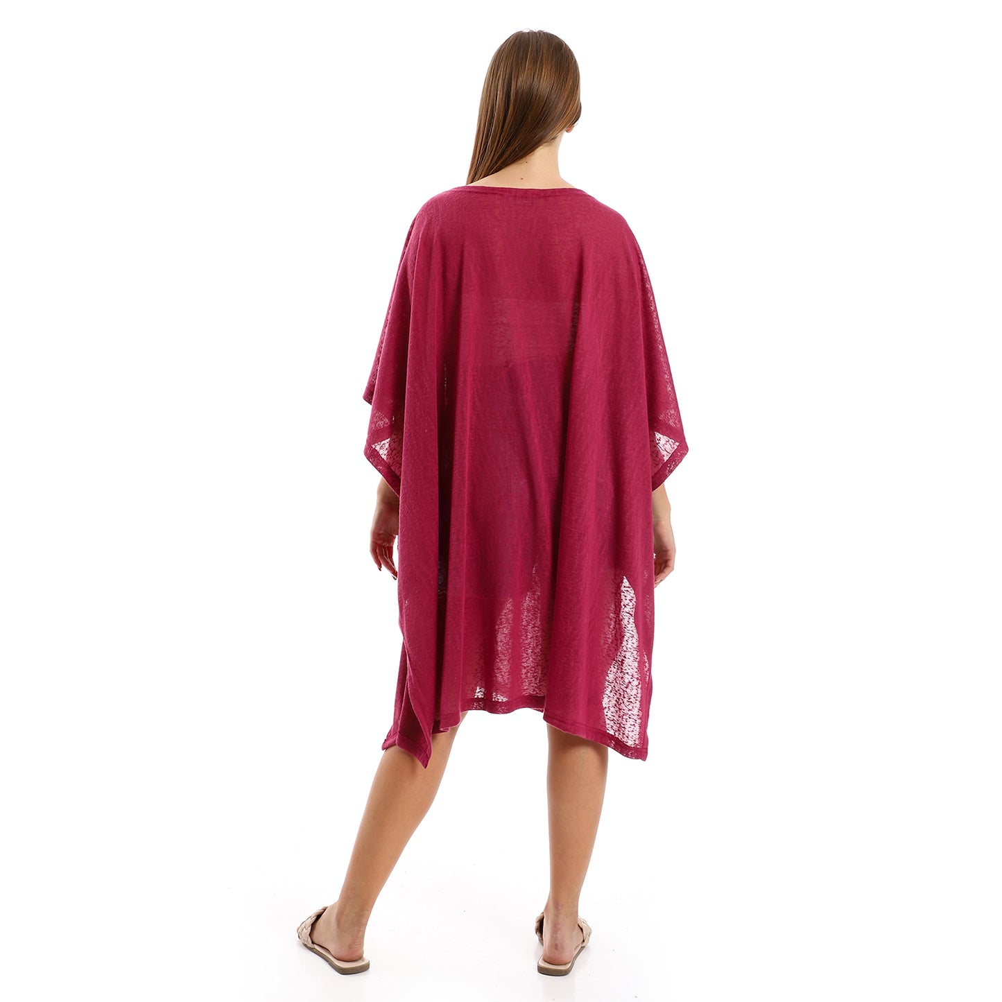Jamila Women Knitted Deep Round Batwing Sleeves Cover Up