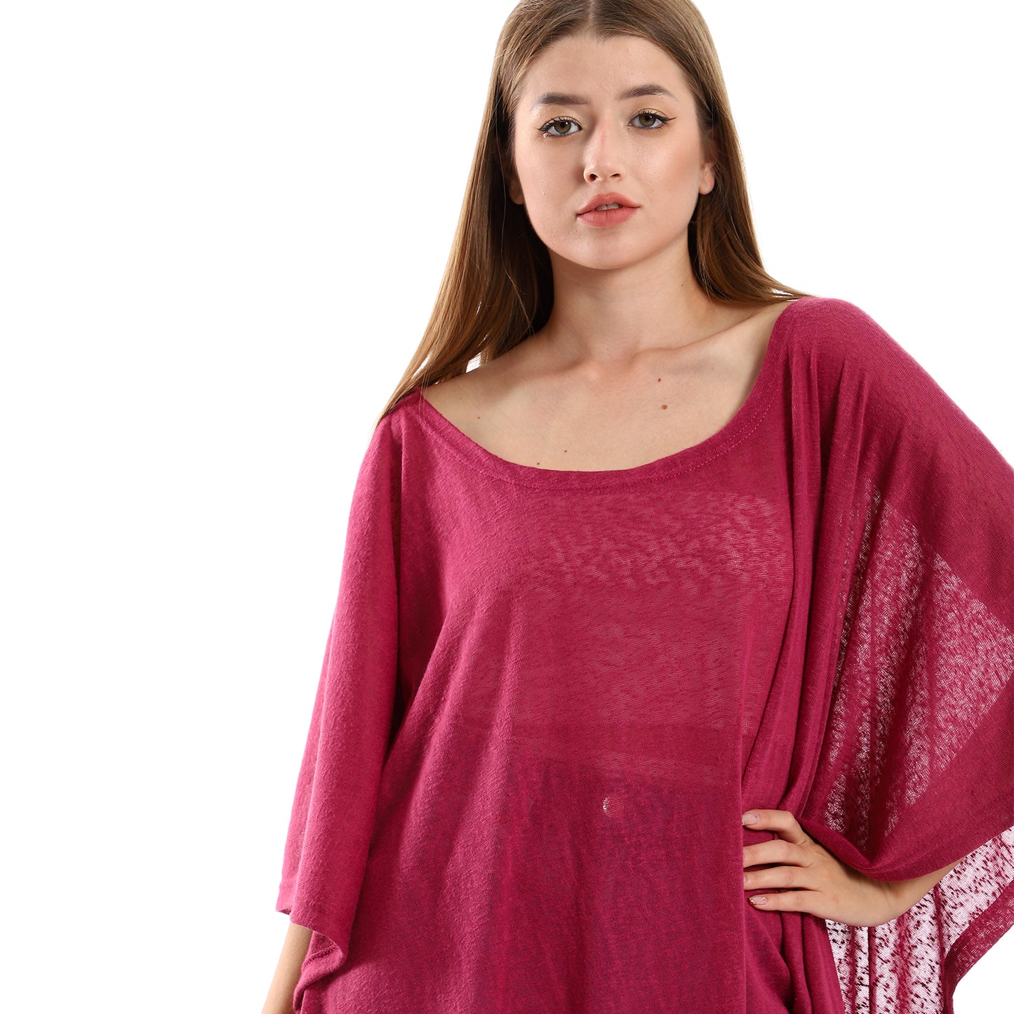 Jamila Women Knitted Deep Round Batwing Sleeves Cover Up