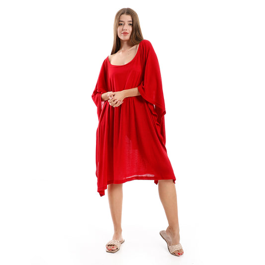 Jamila Women Knitted Deep Round Batwing Sleeves Cover Up