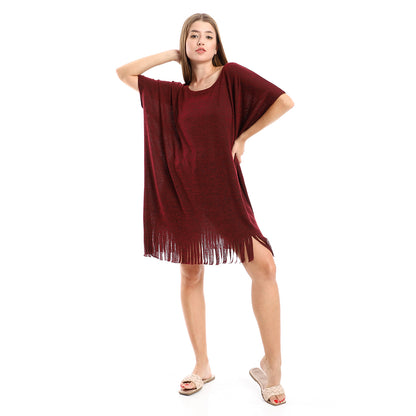 Jamila women solid pattern cover up with decorated fringes