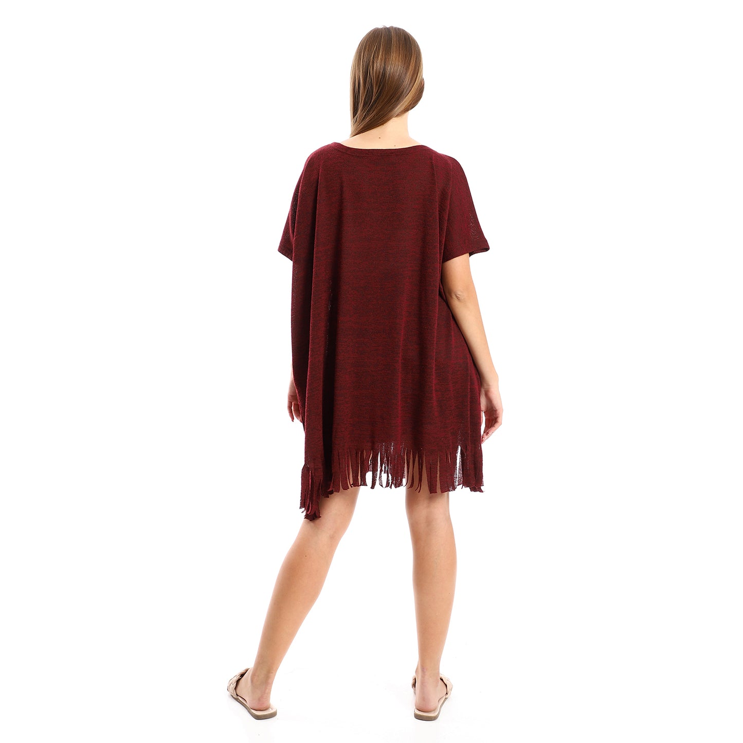 Jamila women solid pattern cover up with decorated fringes