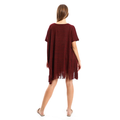 Jamila women solid pattern cover up with decorated fringes