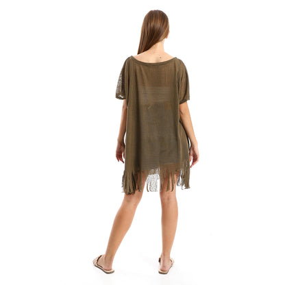 Jamila women solid pattern cover up with decorated fringes