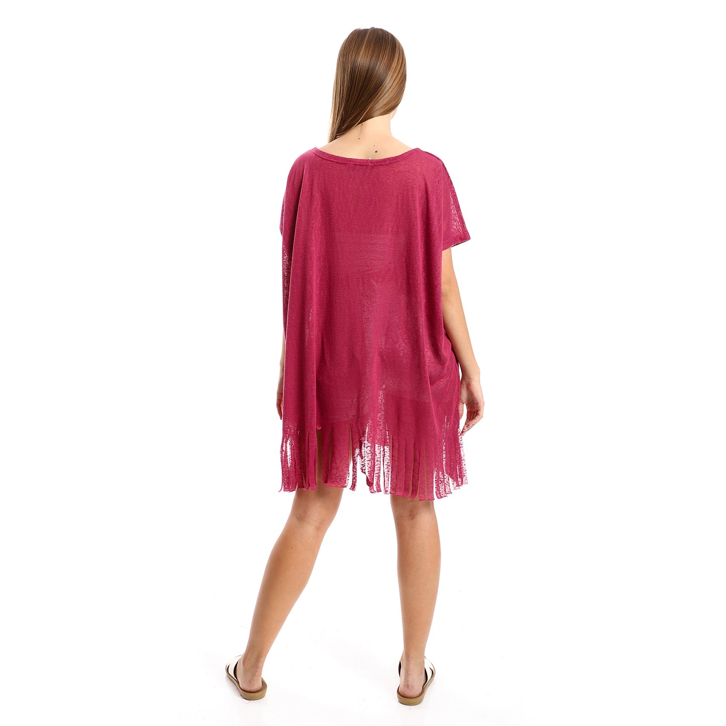 Jamila women solid pattern cover up with decorated fringes
