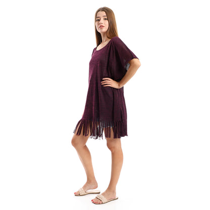 Jamila women solid pattern cover up with decorated fringes