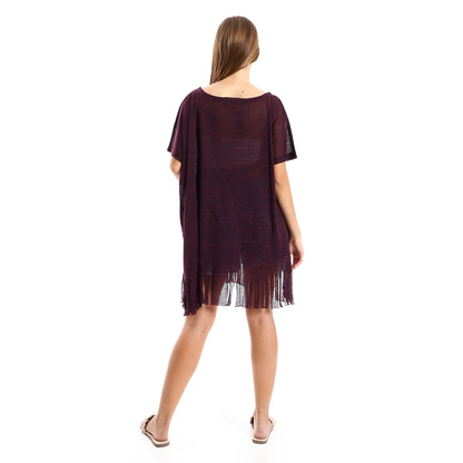 Jamila women solid pattern cover up with decorated fringes