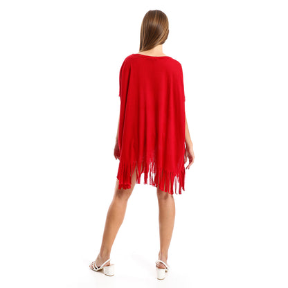 Jamila women solid pattern cover up with decorated fringes