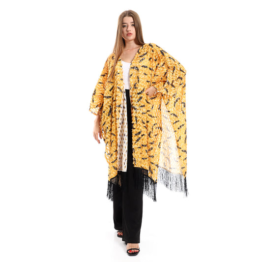 Jamila women eyelash open neckline cardigan with decorated fringes