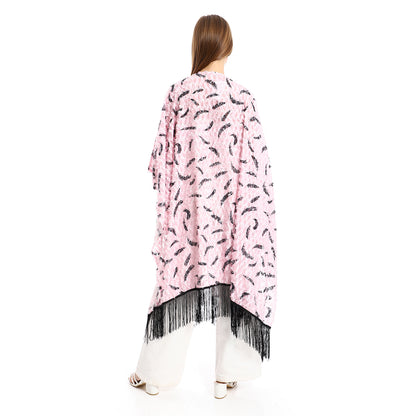 Jamila women eyelash open neckline cardigan with decorated fringes