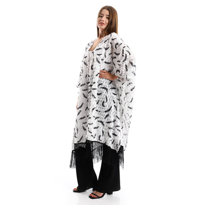 Jamila women eyelash open neckline cardigan with decorated fringes