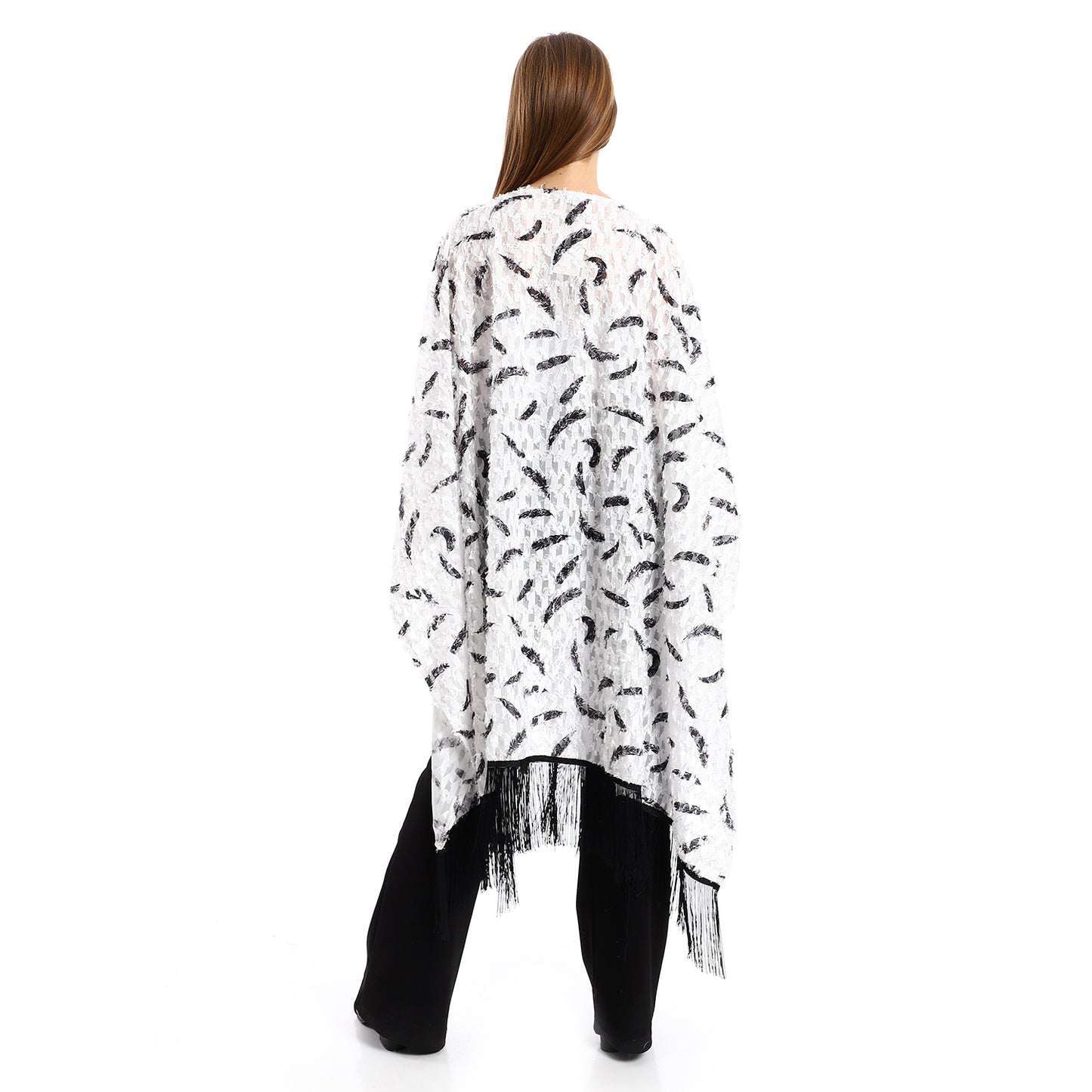 Jamila women eyelash open neckline cardigan with decorated fringes