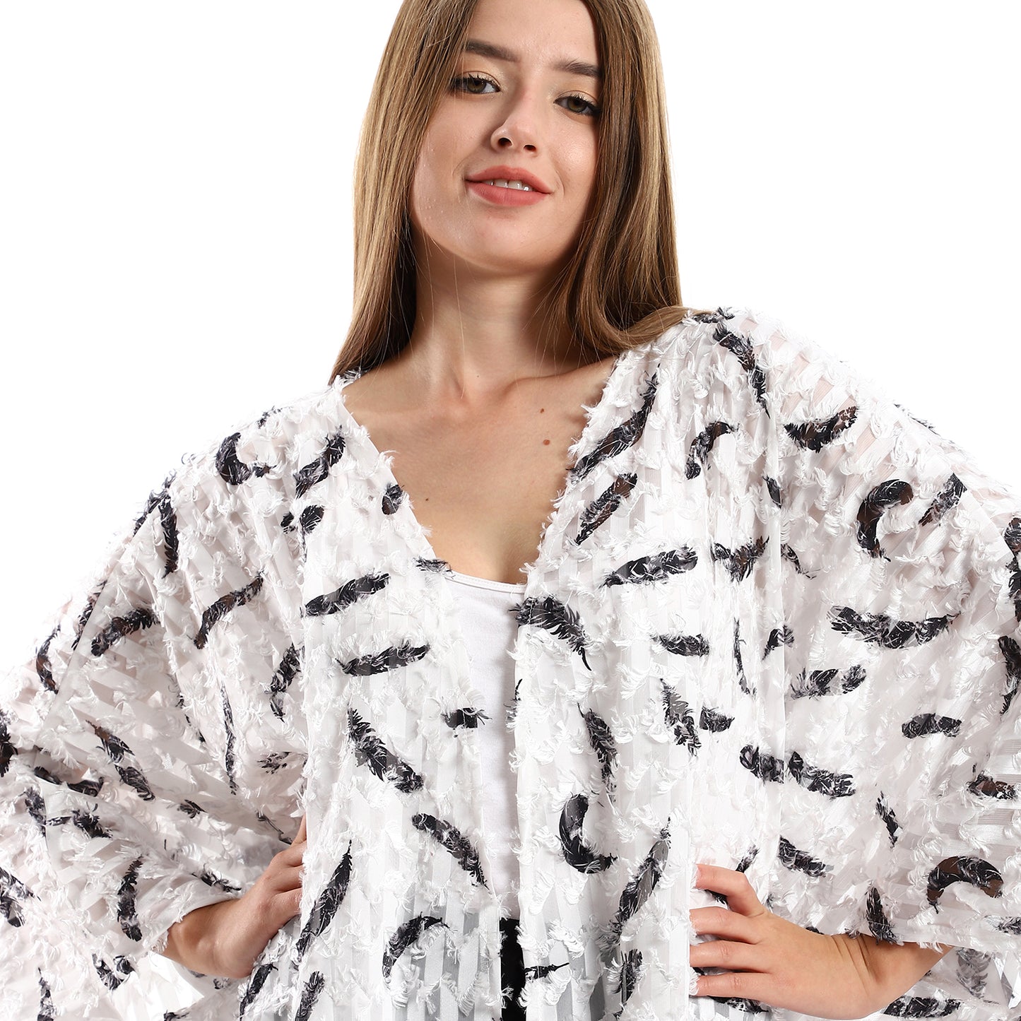 Jamila women eyelash open neckline cardigan with decorated fringes