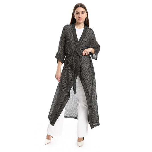 Jamila Lace Up Three Quarter Sleeves Cardigan With Belt women