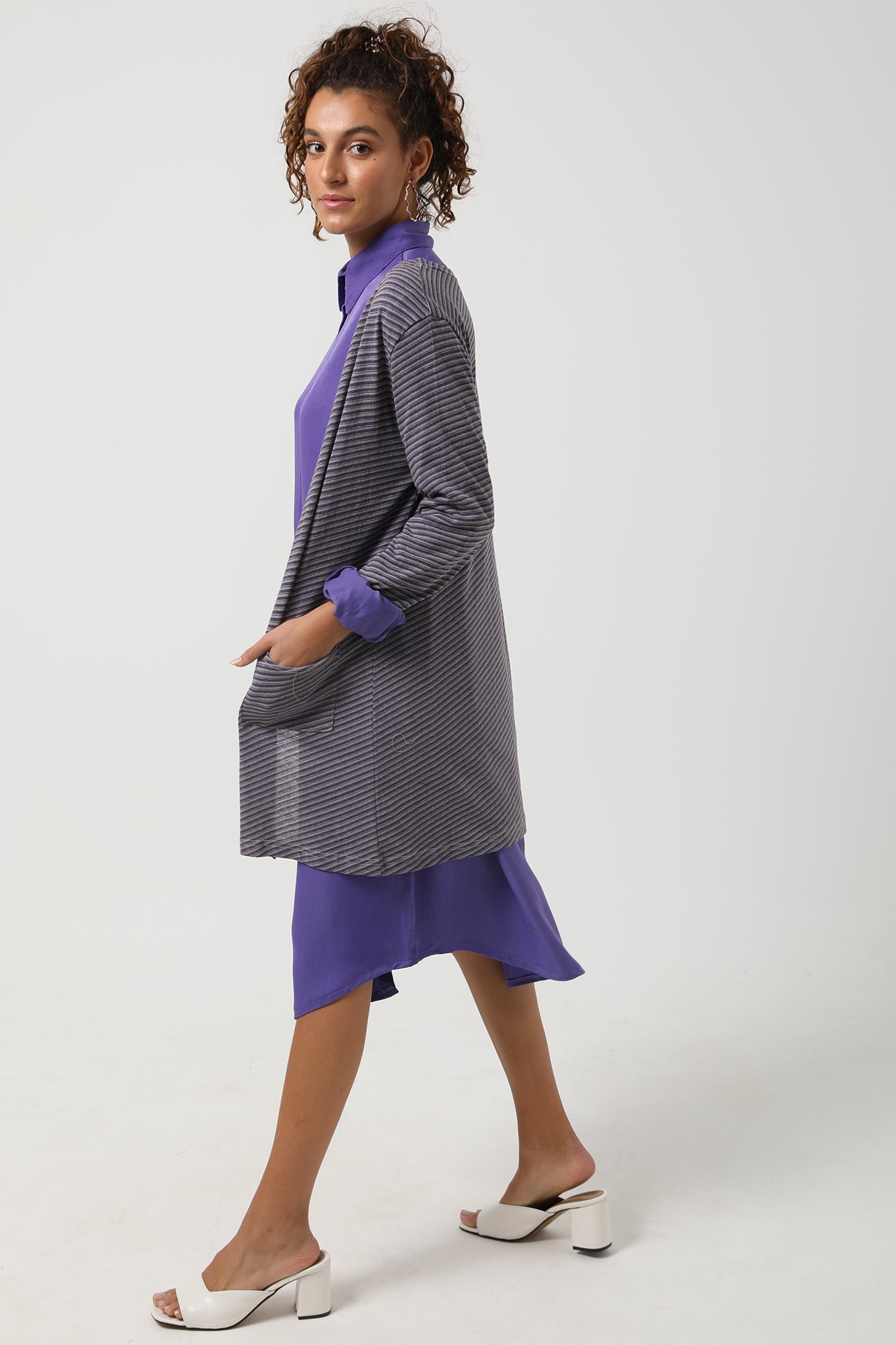 Jamila women striped open front cardigan