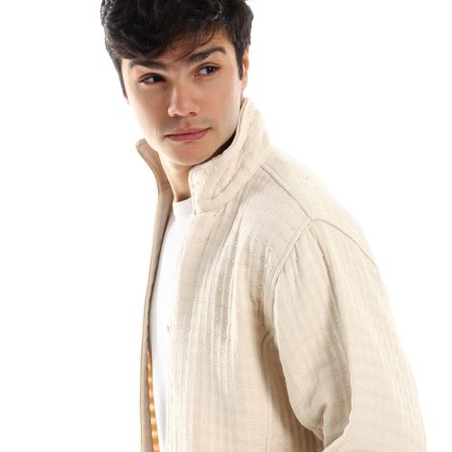 Zip Through Neck Stitched Lightweight Jacket With Sided Pockets