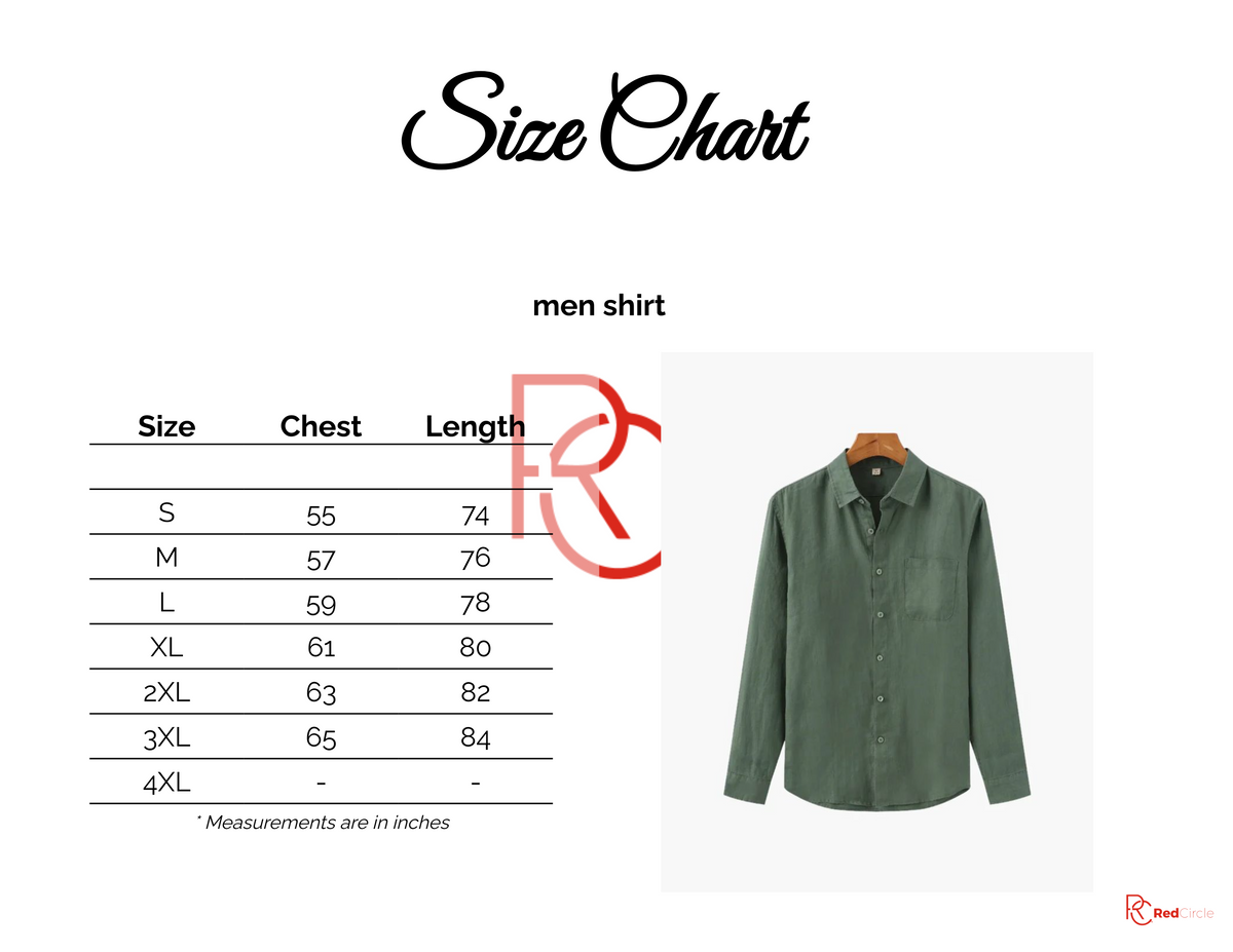 Size chart for قميص ألبين فورست العملي