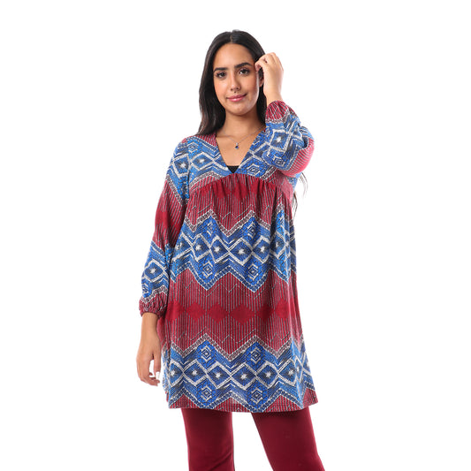 Jamila Women V Neck Tunic Top With Elastic Cuffs