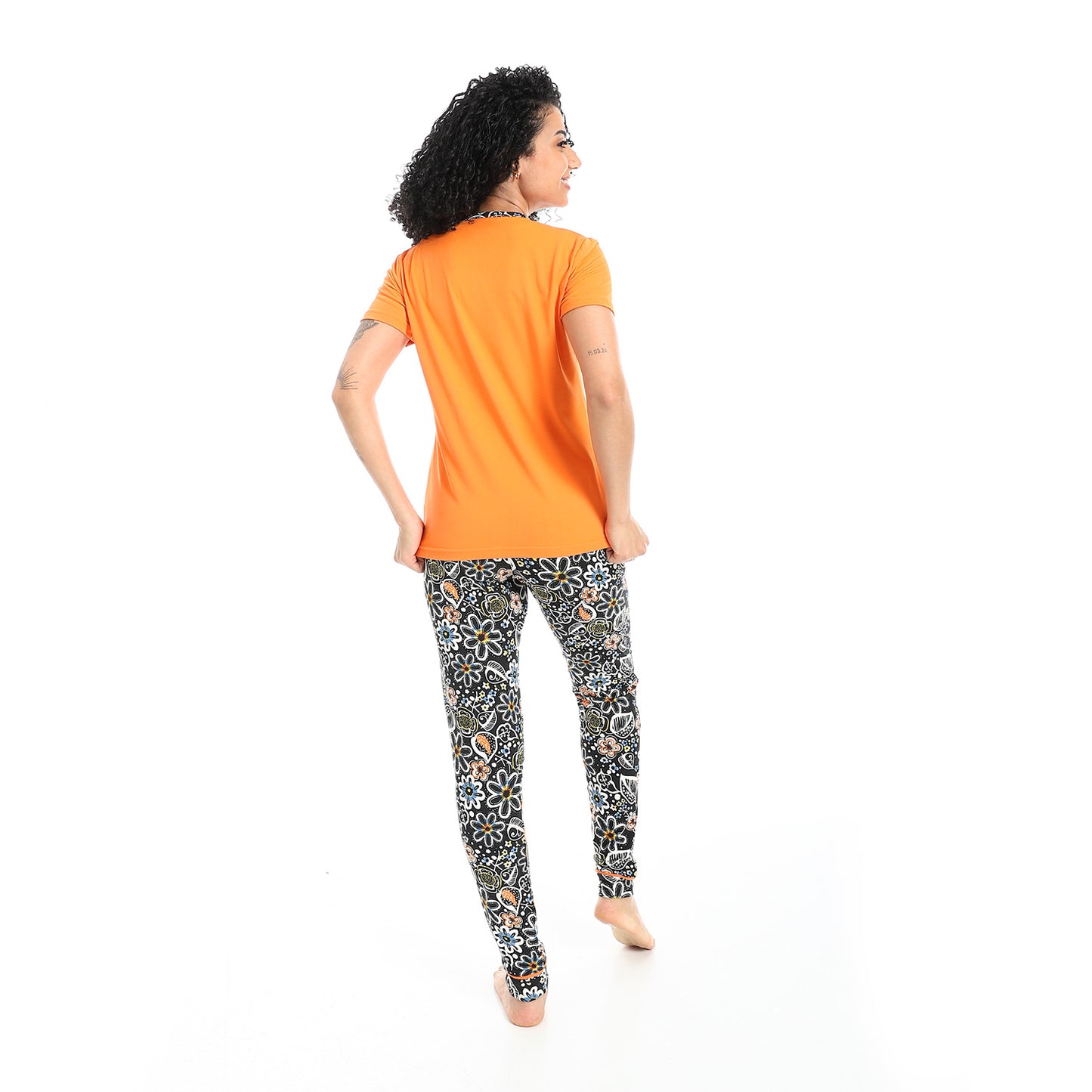 Self Pattern Short Sleeves Pajama Set