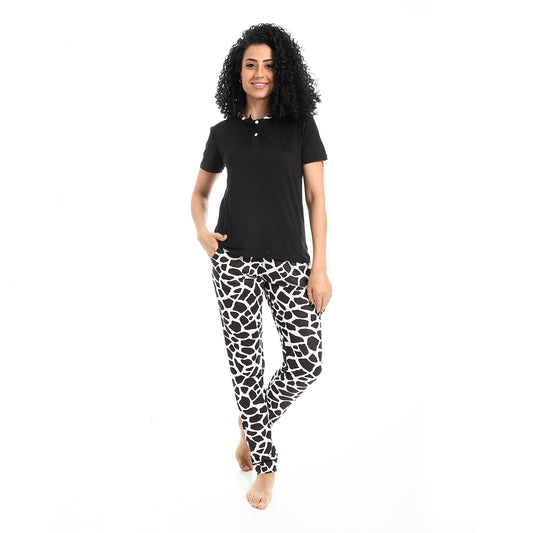 Self Pattern Short Sleeves Pajama Set