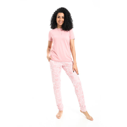 Self Pattern Short Sleeves Pajama Set
