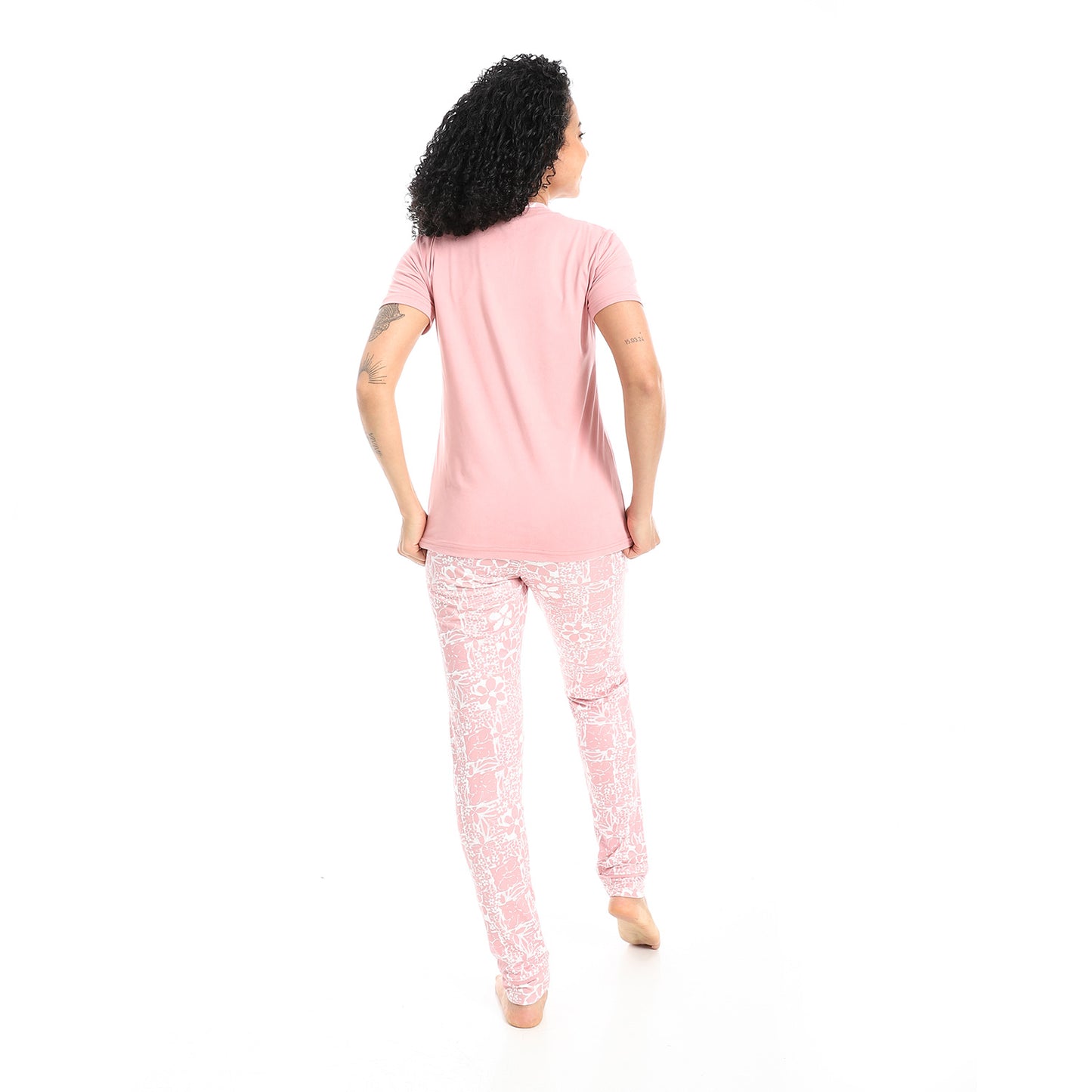 Self Pattern Short Sleeves Pajama Set