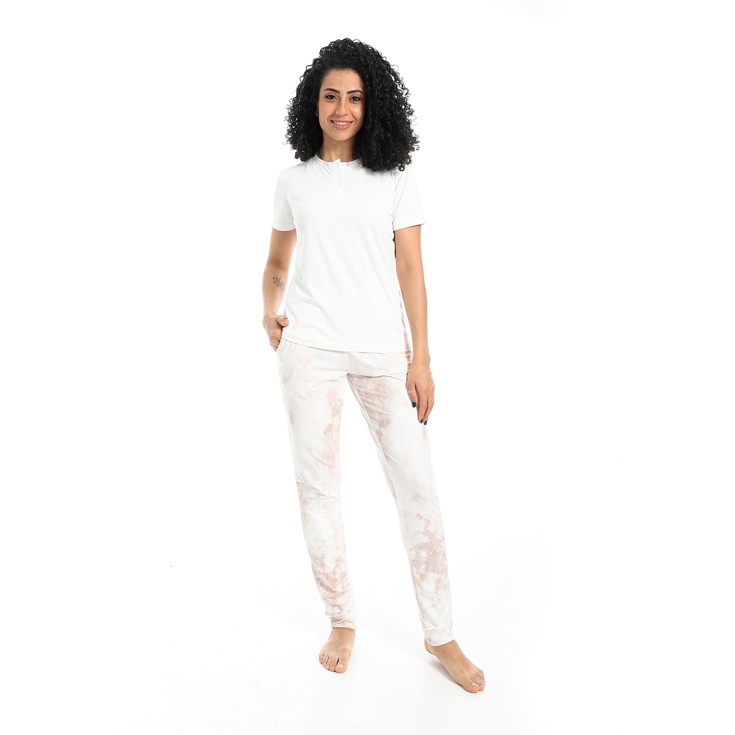 Self Pattern Short Sleeves Pajama Set