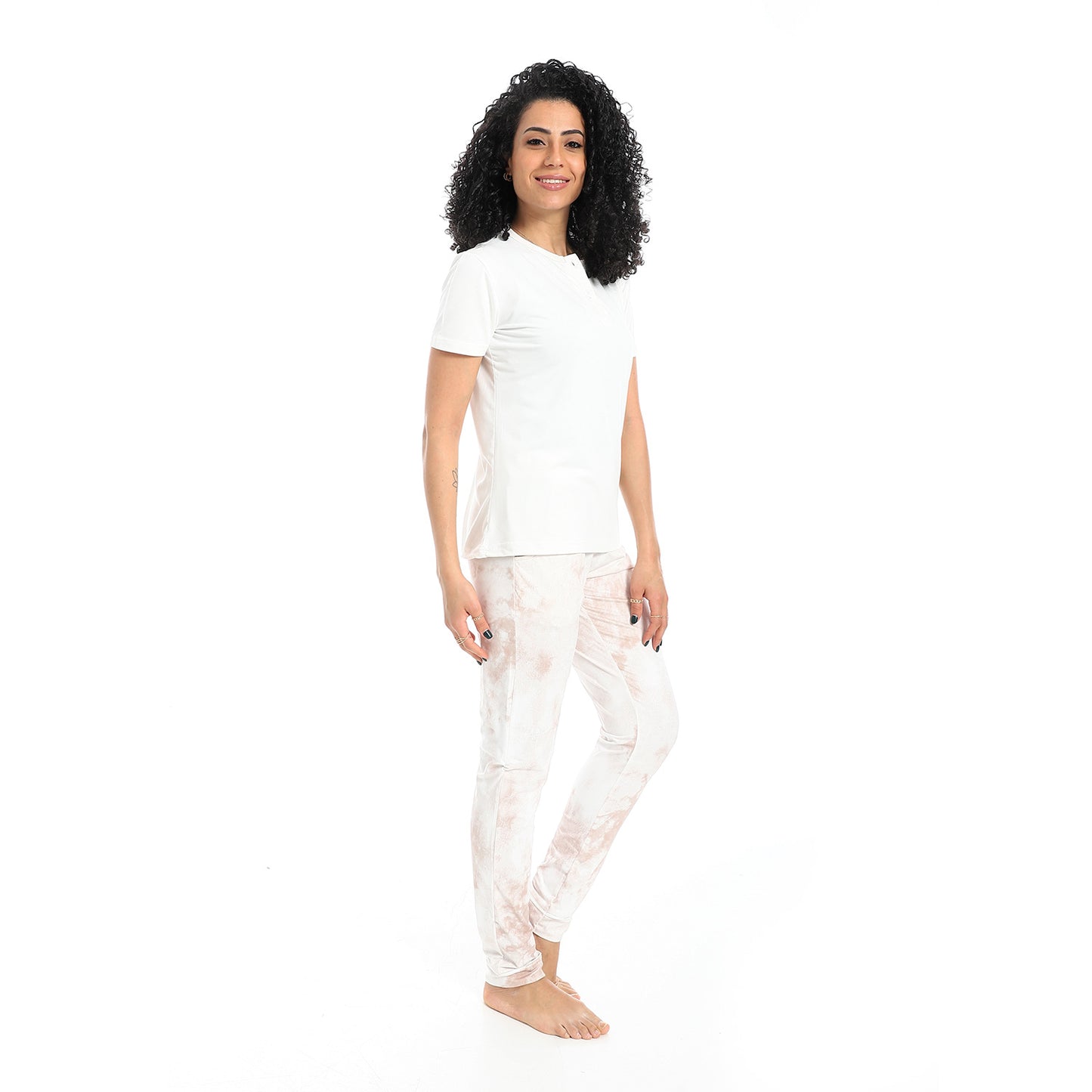 Self Pattern Short Sleeves Pajama Set