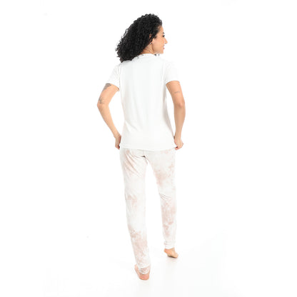 Self Pattern Short Sleeves Pajama Set