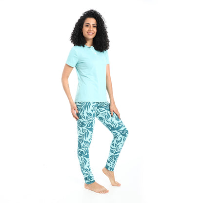 Self Pattern Short Sleeves Pajama Set