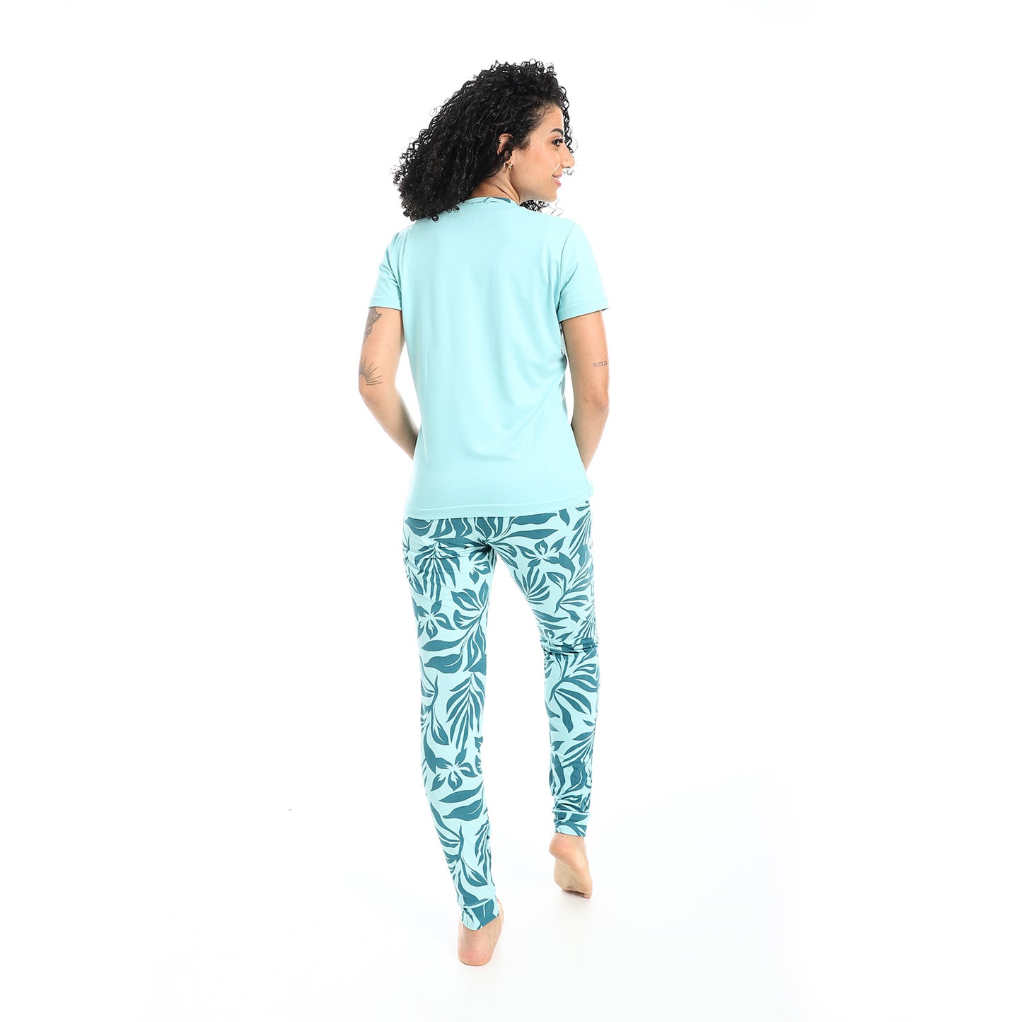 Self Pattern Short Sleeves Pajama Set