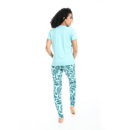Self Pattern Short Sleeves Pajama Set