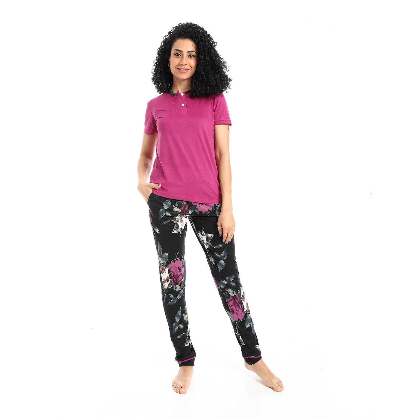 Self Pattern Short Sleeves Pajama Set