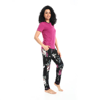 Self Pattern Short Sleeves Pajama Set