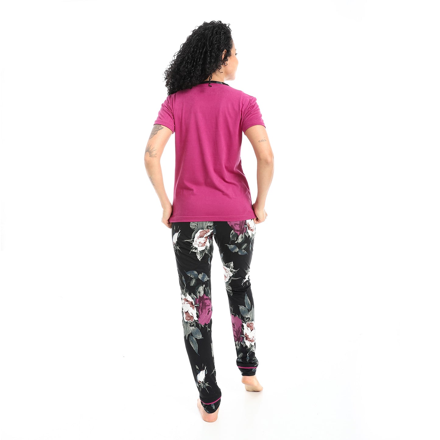 Self Pattern Short Sleeves Pajama Set